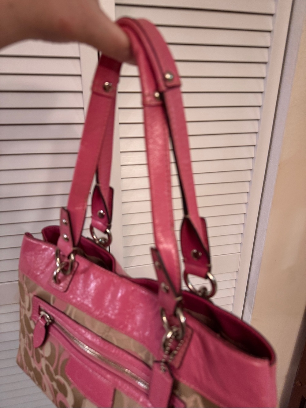 Coach Beige and Pink Signature Canvas Tote with Pink Leather Trim - Picture 3 of 9